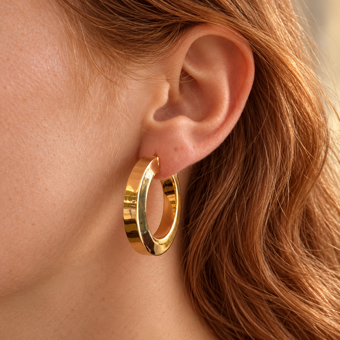 14k Yellow Square Style Hoop Estate Earrings