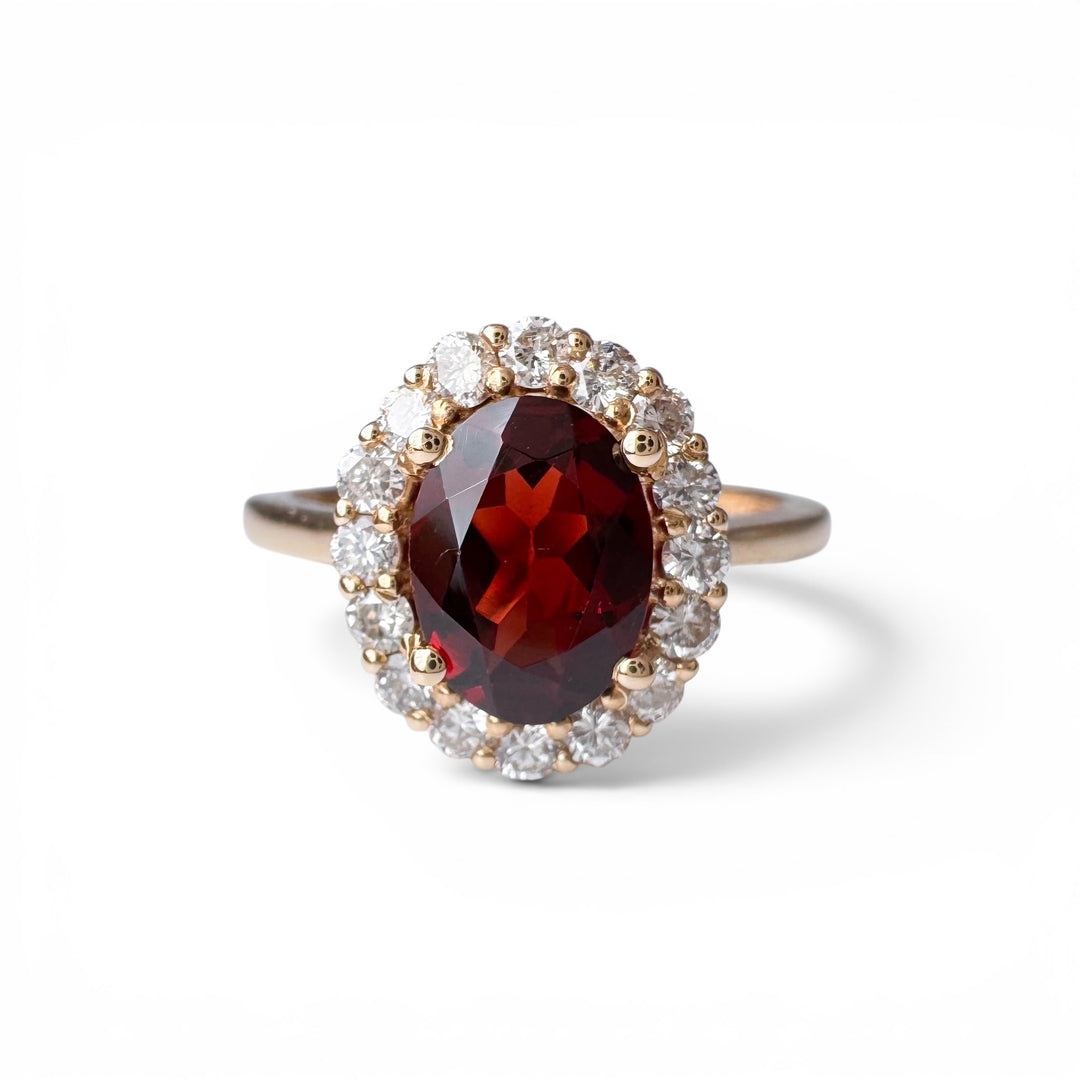 14k Yellow Gold Garnet Halo Ring