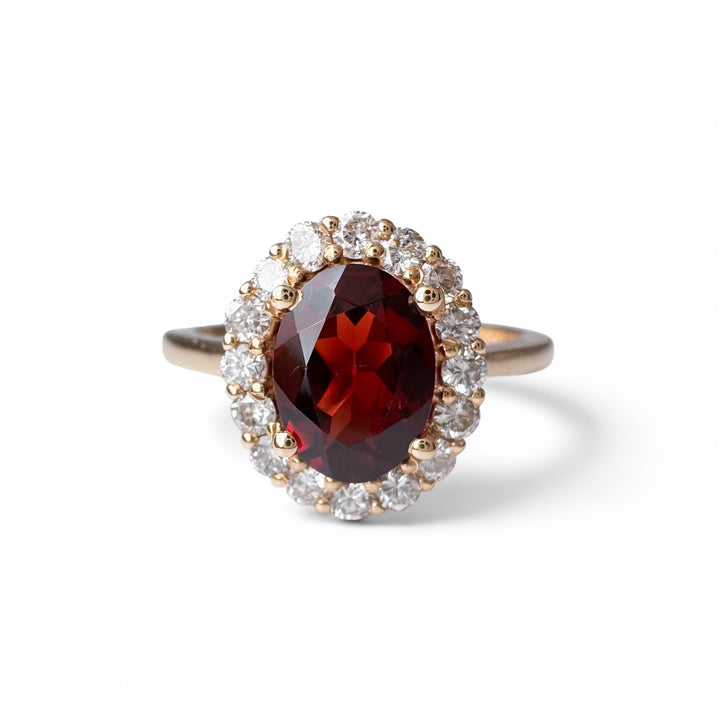 14k Yellow Gold Garnet Halo Ring