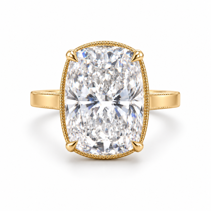 14k Yellow Art Carved Cushion Engagement Ring
