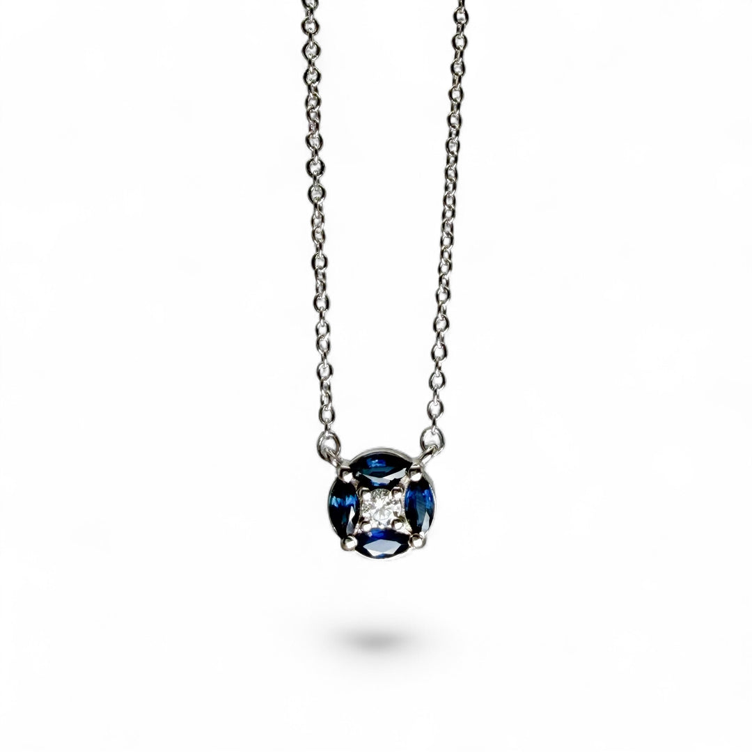14k White Gold Diamond Sapphire Necklace