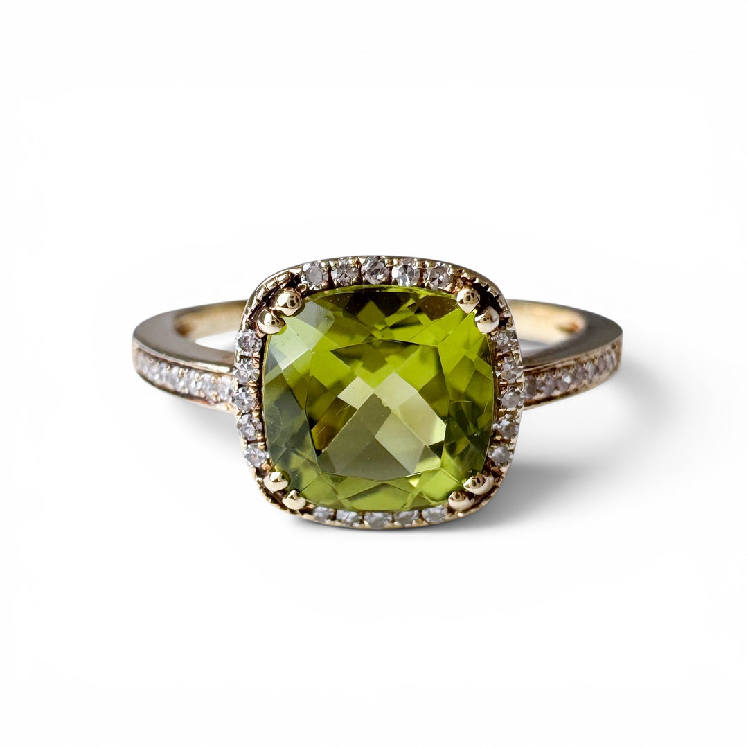 14k Yellow Gold Peridot Halo Ring