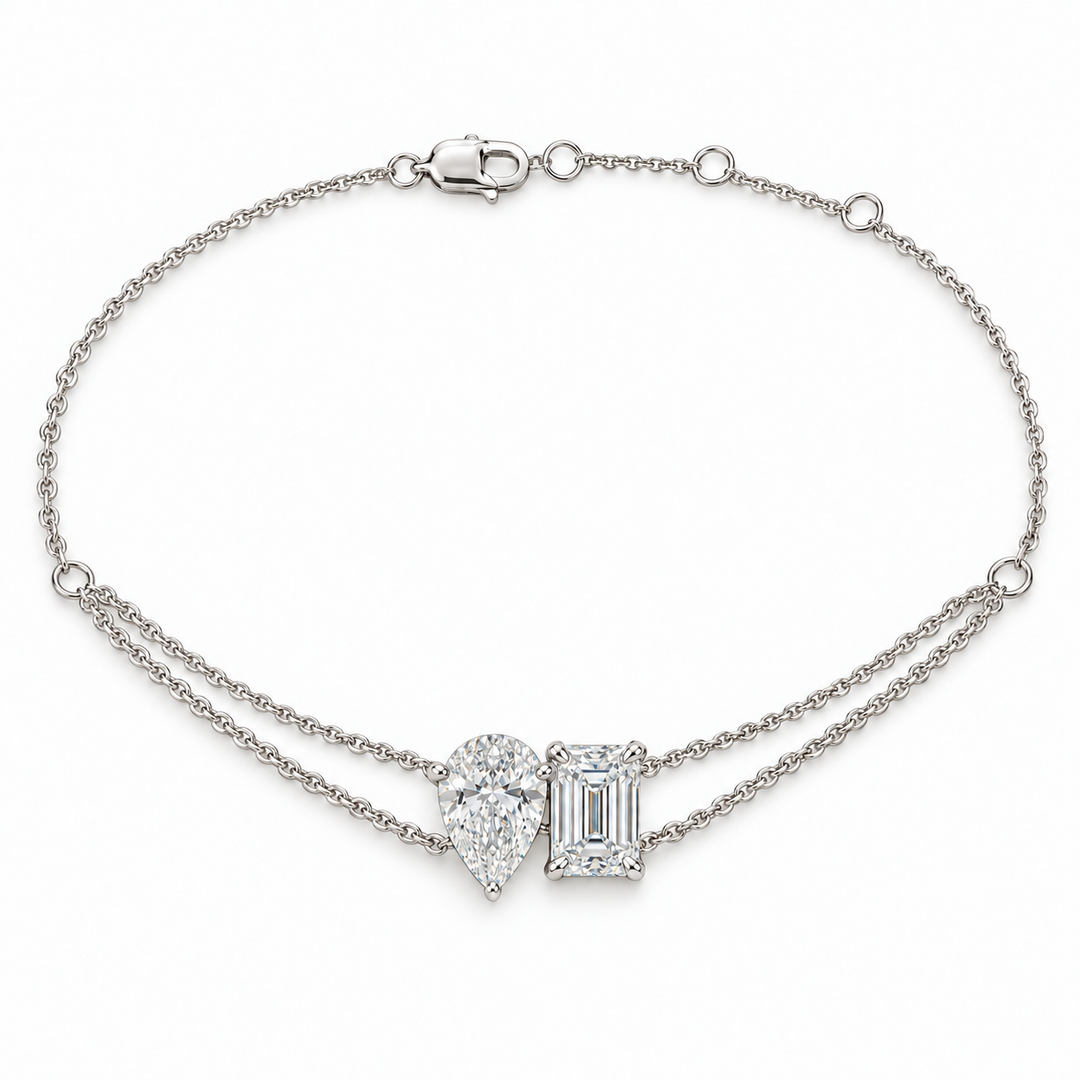 14k White Lab Grown Double Diamond Bracelet