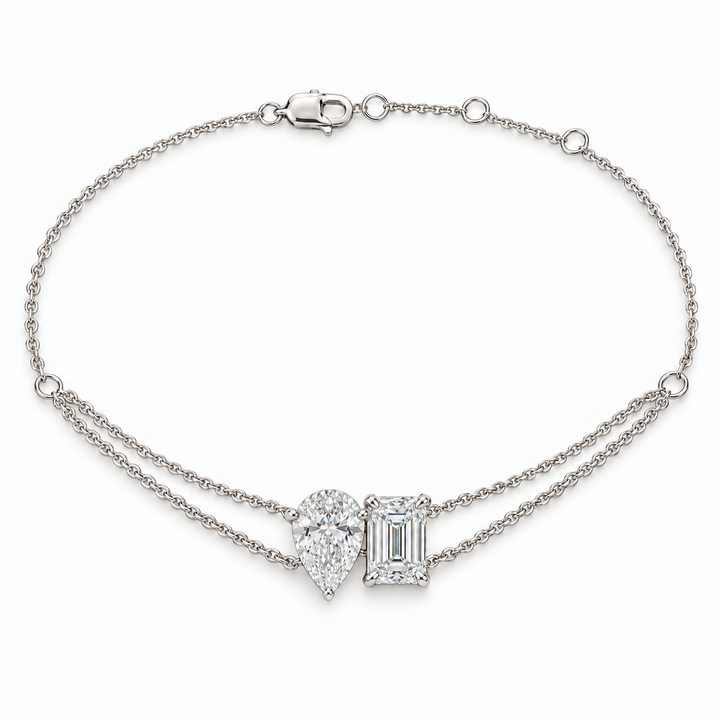 14k White Lab Grown Double Diamond Bracelet