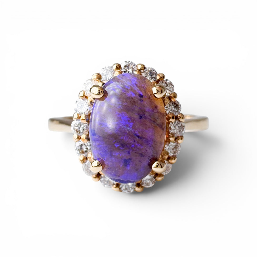 18k Yellow Gold Black Opal Halo Ring