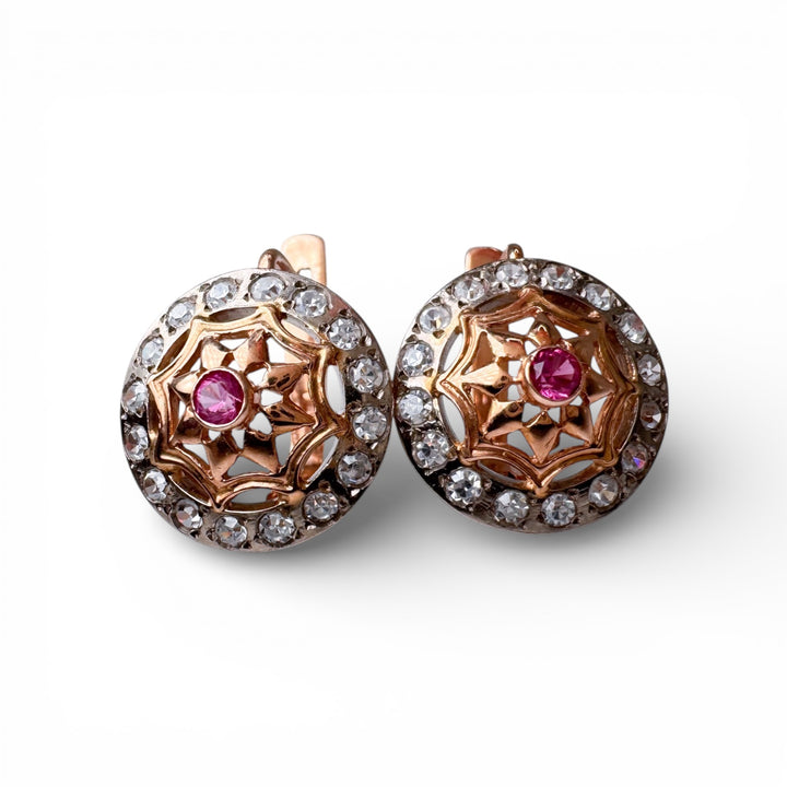 14k Two Tone Antique Estate Earrings