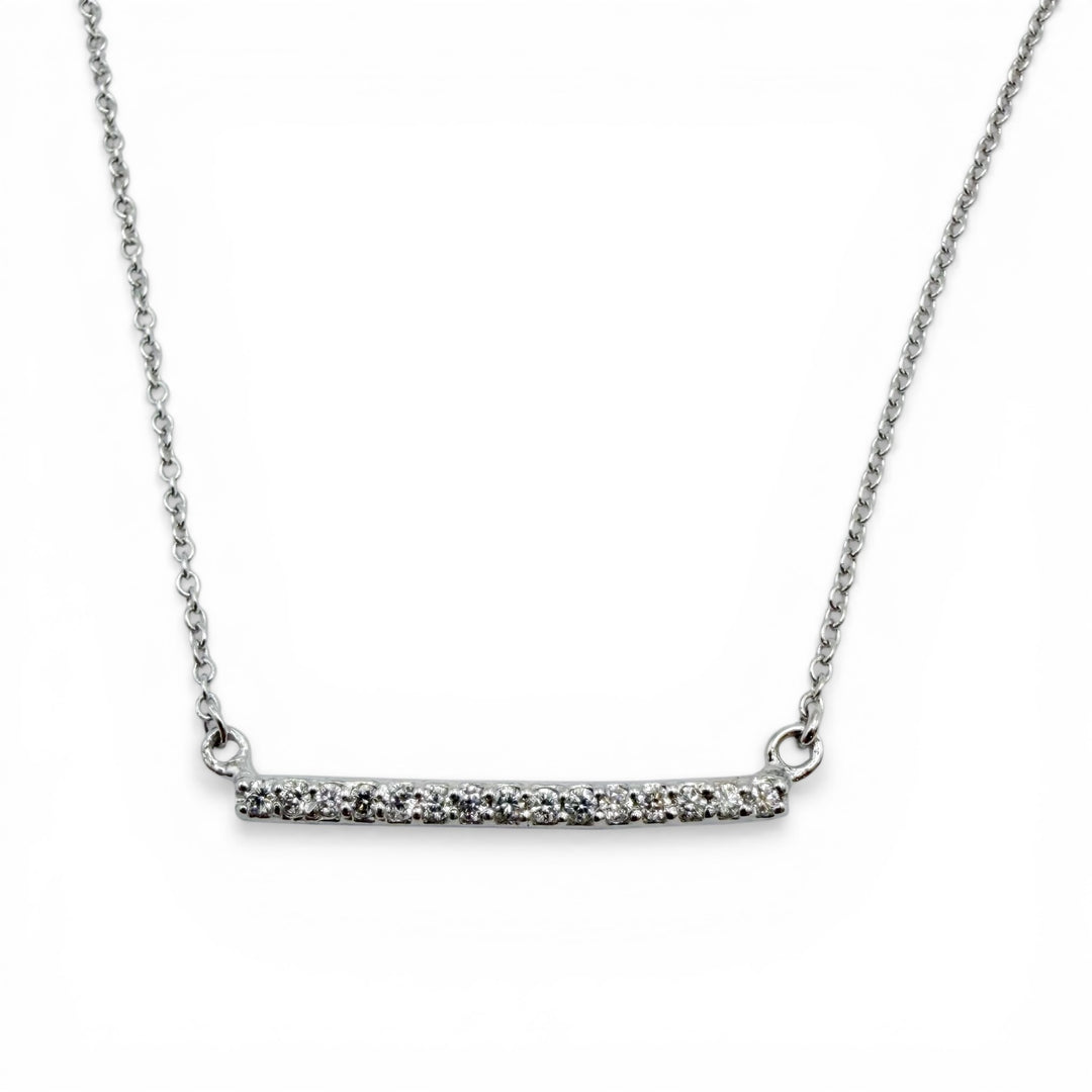 14k White Gold Bar Diamond Necklace