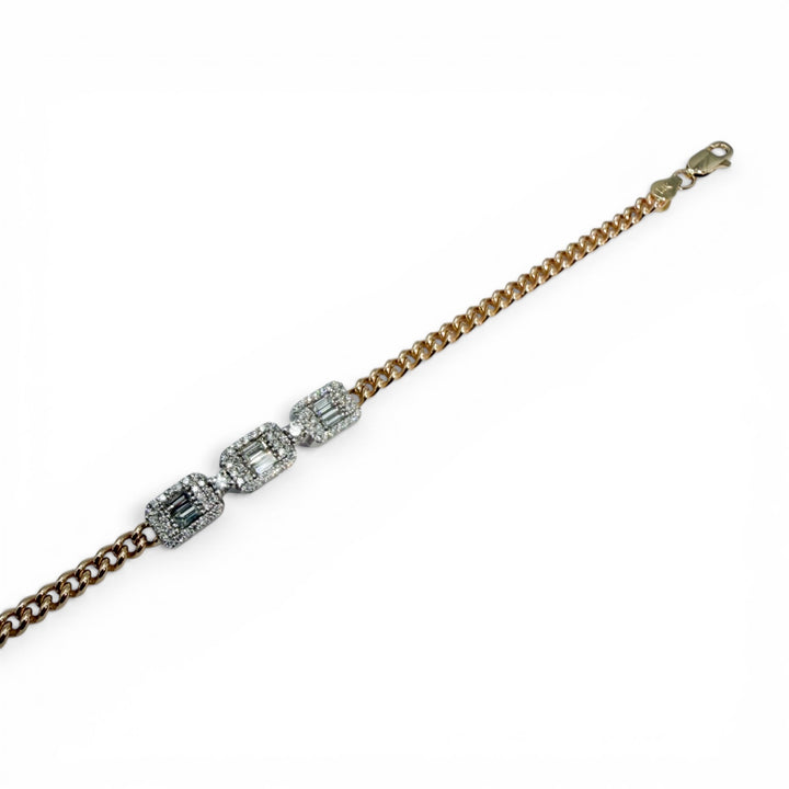 14k Two Tone Cuban Diamond Bracelet