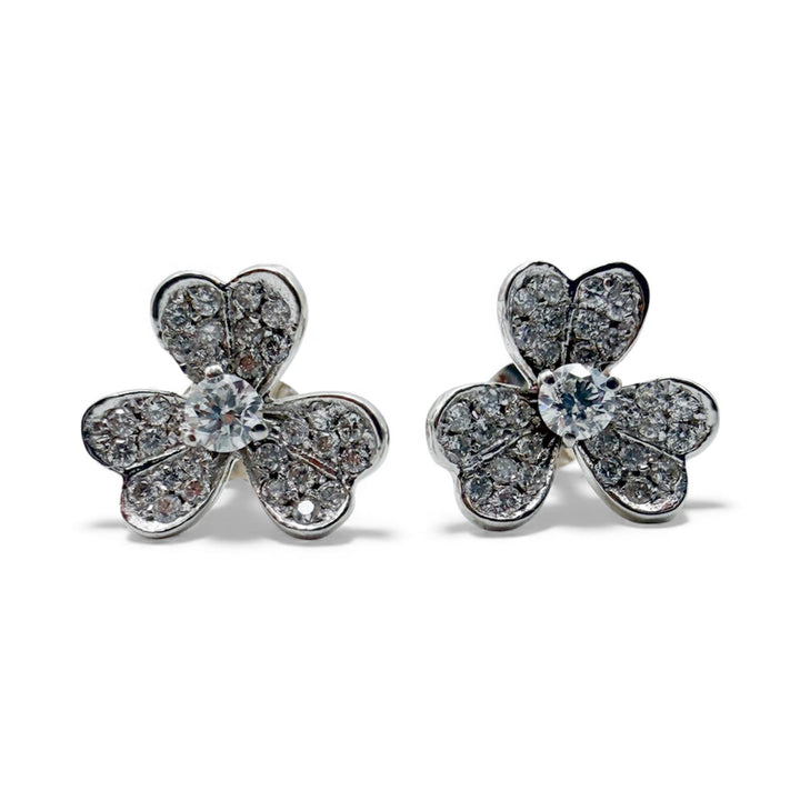 10k White Gold Clover Diamond Estate Earrings