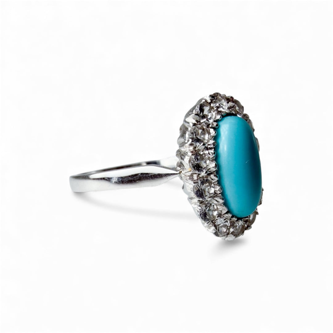 18k White Gold Turquoise Estate Ring
