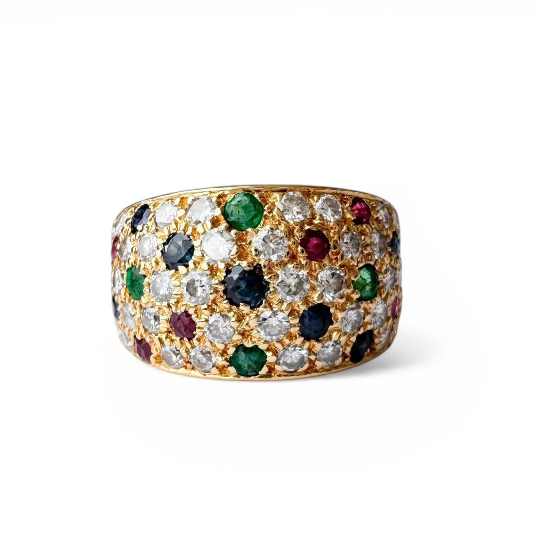 18k Yellow Gold Dome Diamond Gemstone Estate Ring