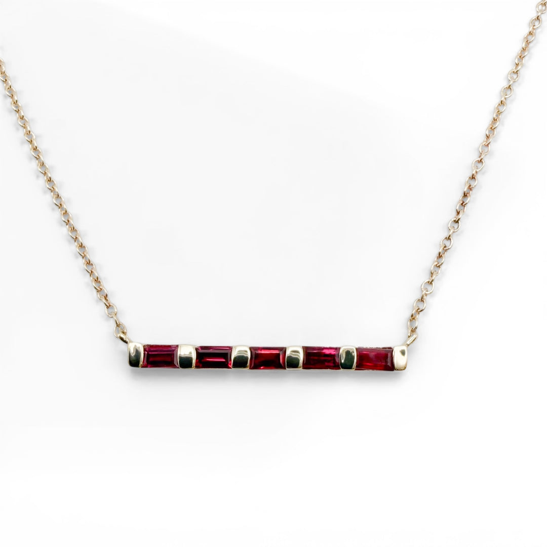 14k Yellow Gold Bar Rubies Necklace
