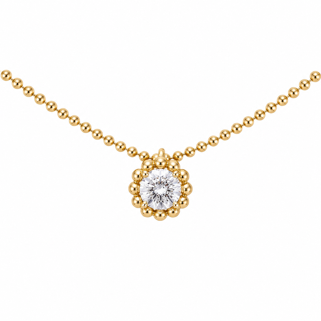 14k Yellow Bead Diamond Pendant