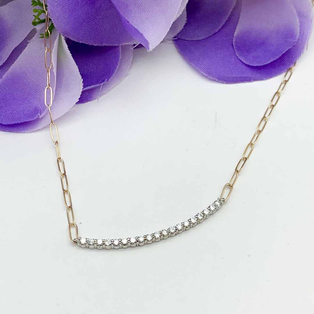 14k Two Tone Paperclip Diamond Necklace