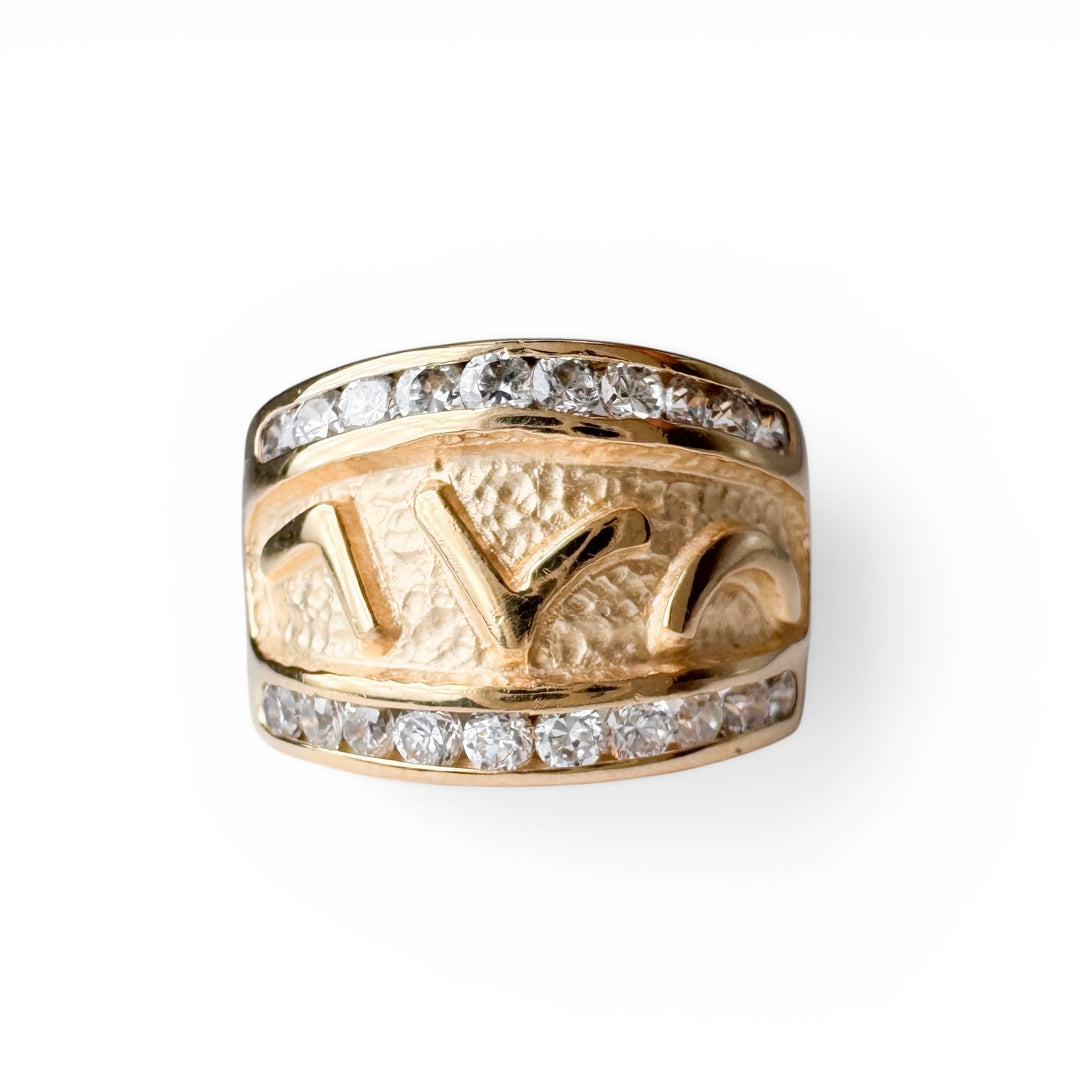 14k Yellow Gold Geometric Cubic Zirconia Estate Ring