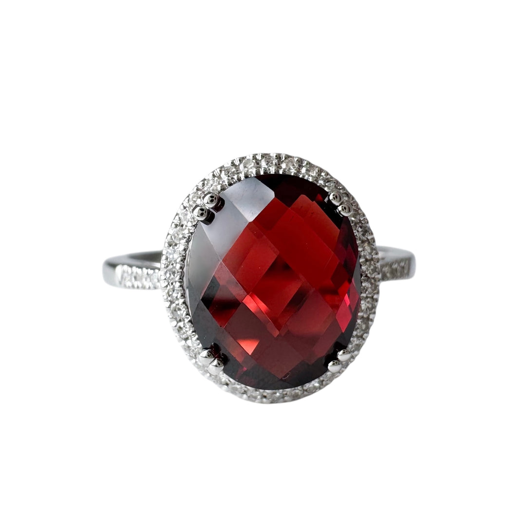 14k White Gold Garnet Halo Garnet Ring