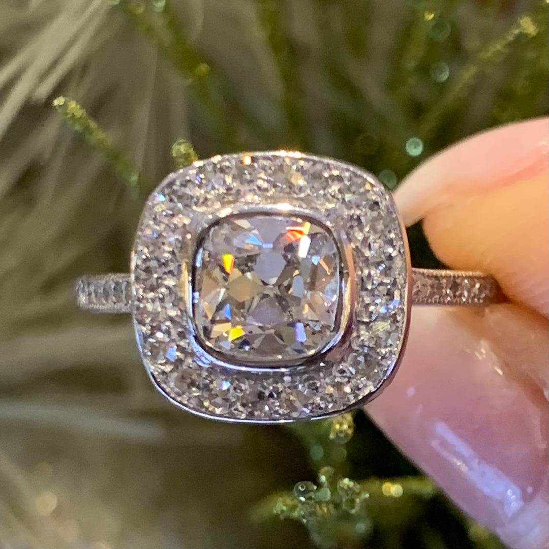 Platinum Halo Diamond Estate Ring