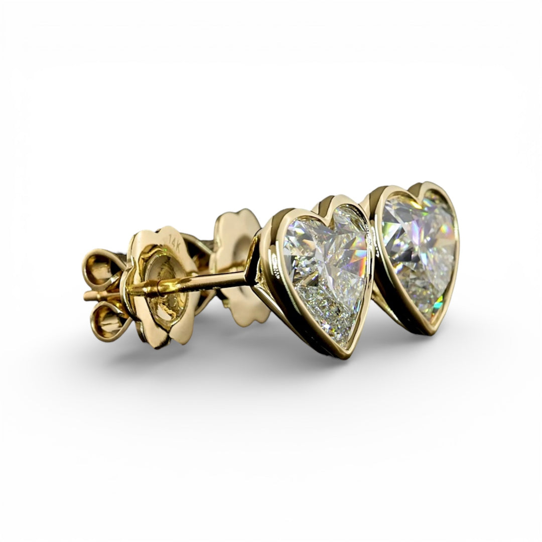 14k White Gold Lab Heart Bezel Studs 4.00 cttw