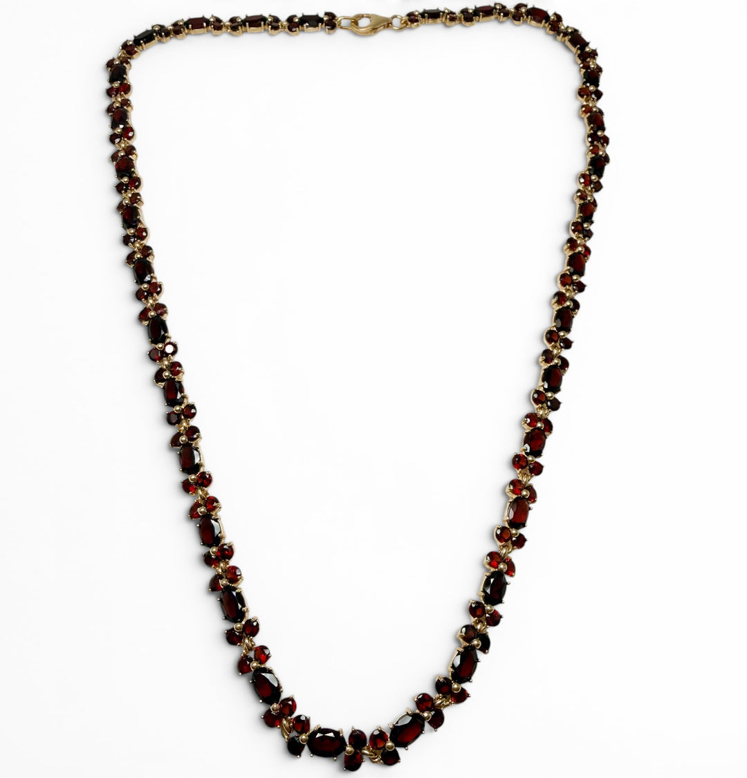 14k Yellow Gold Collar Garnet Estate Necklace
