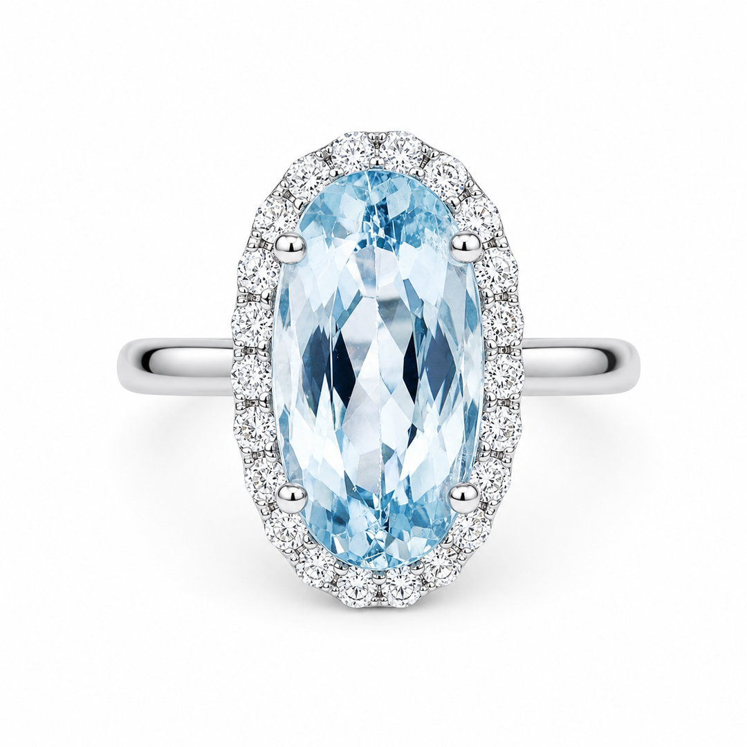 14k White Gold Aquamarine Halo Ring