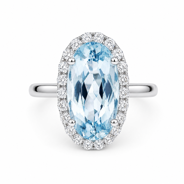 14k White Gold Aquamarine Halo Ring