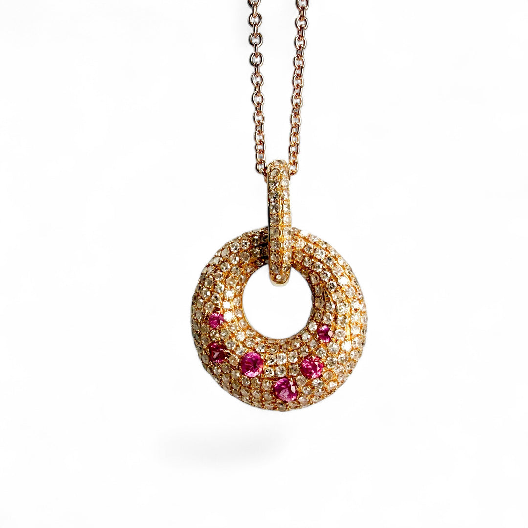 18k Rose Gold Pink Sapphires Circle Estate Pendant