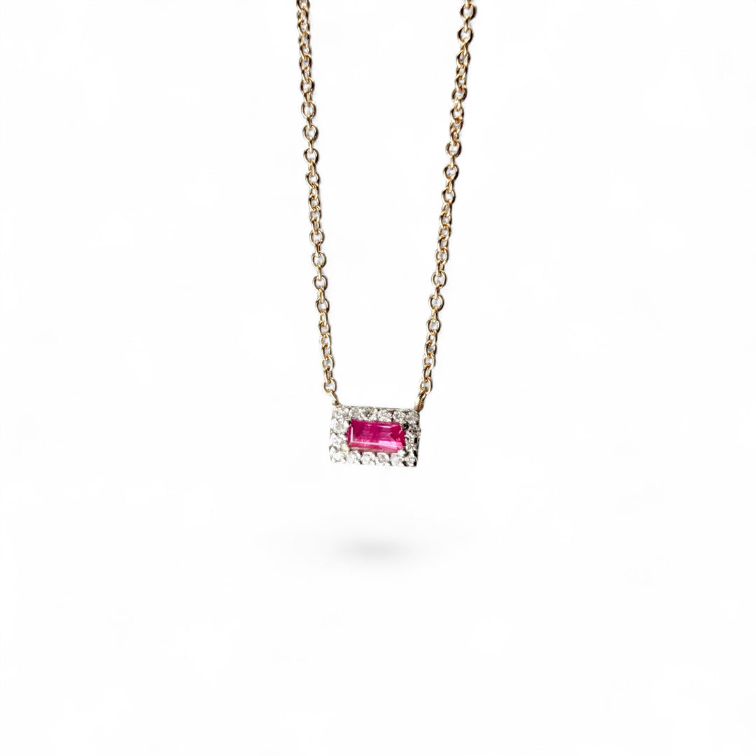 14k Two Tone Halo Ruby Pendant