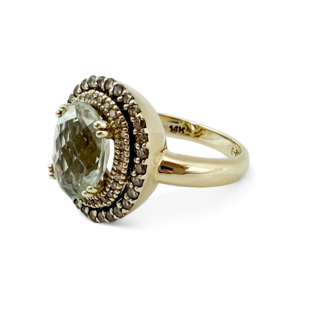 14k Yellow Gold Green Amethyst Estate Ring