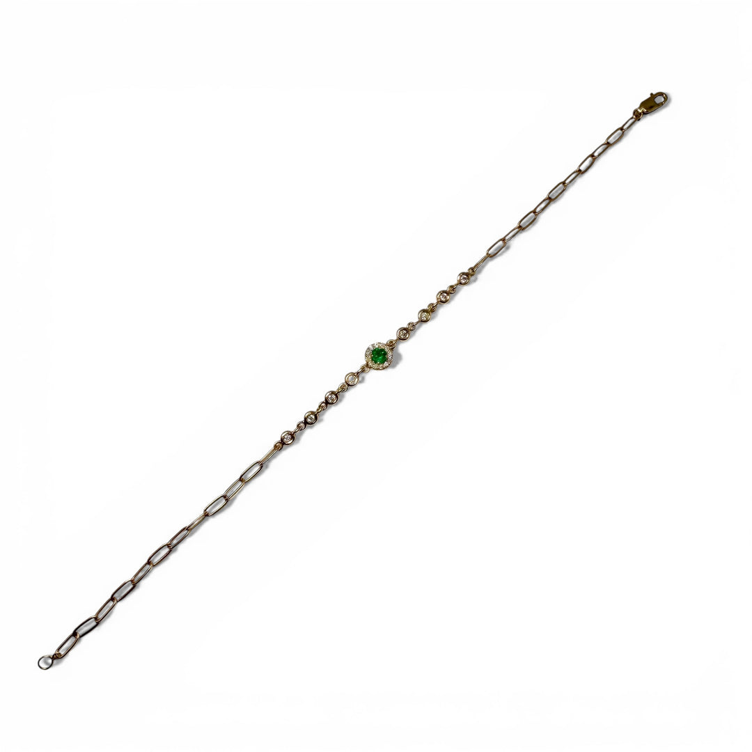 14k Yellow Gold Paper Clip Colored Stone Bracelets