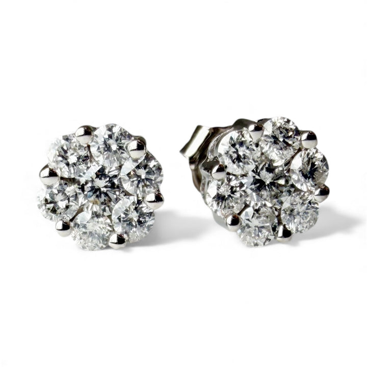14k White Gold Cluster Estate Earrings