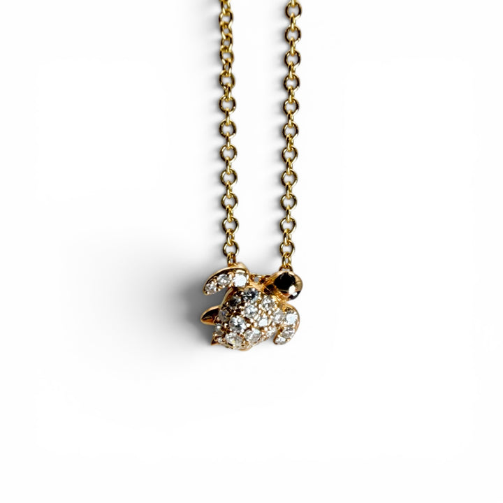 14k Yellow Gold Diamond Sea Turtle Pendant