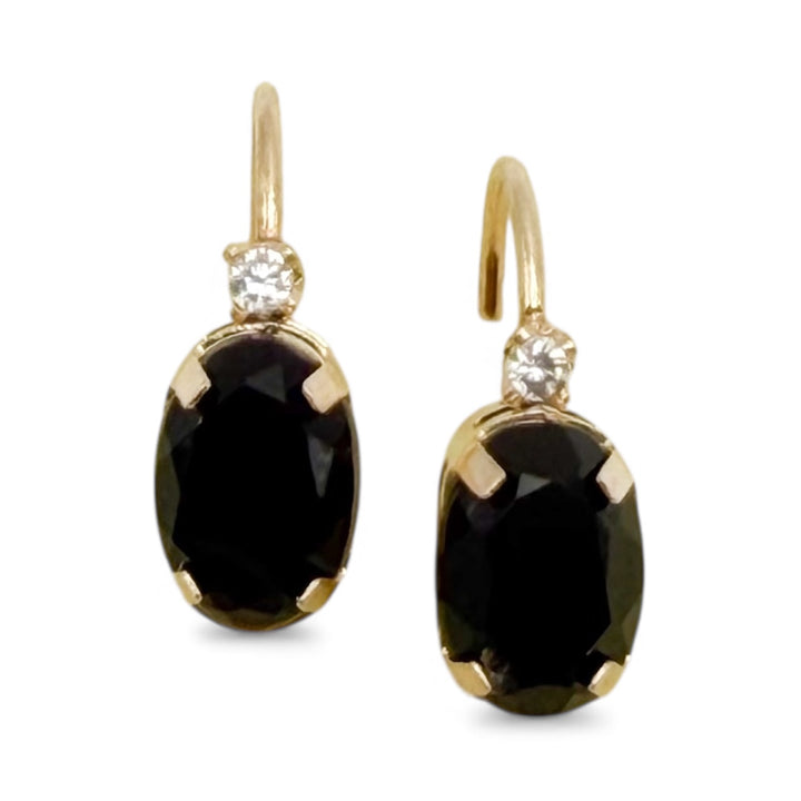 14k Yellow Gold Lever Back Onyx Estate Earrings
