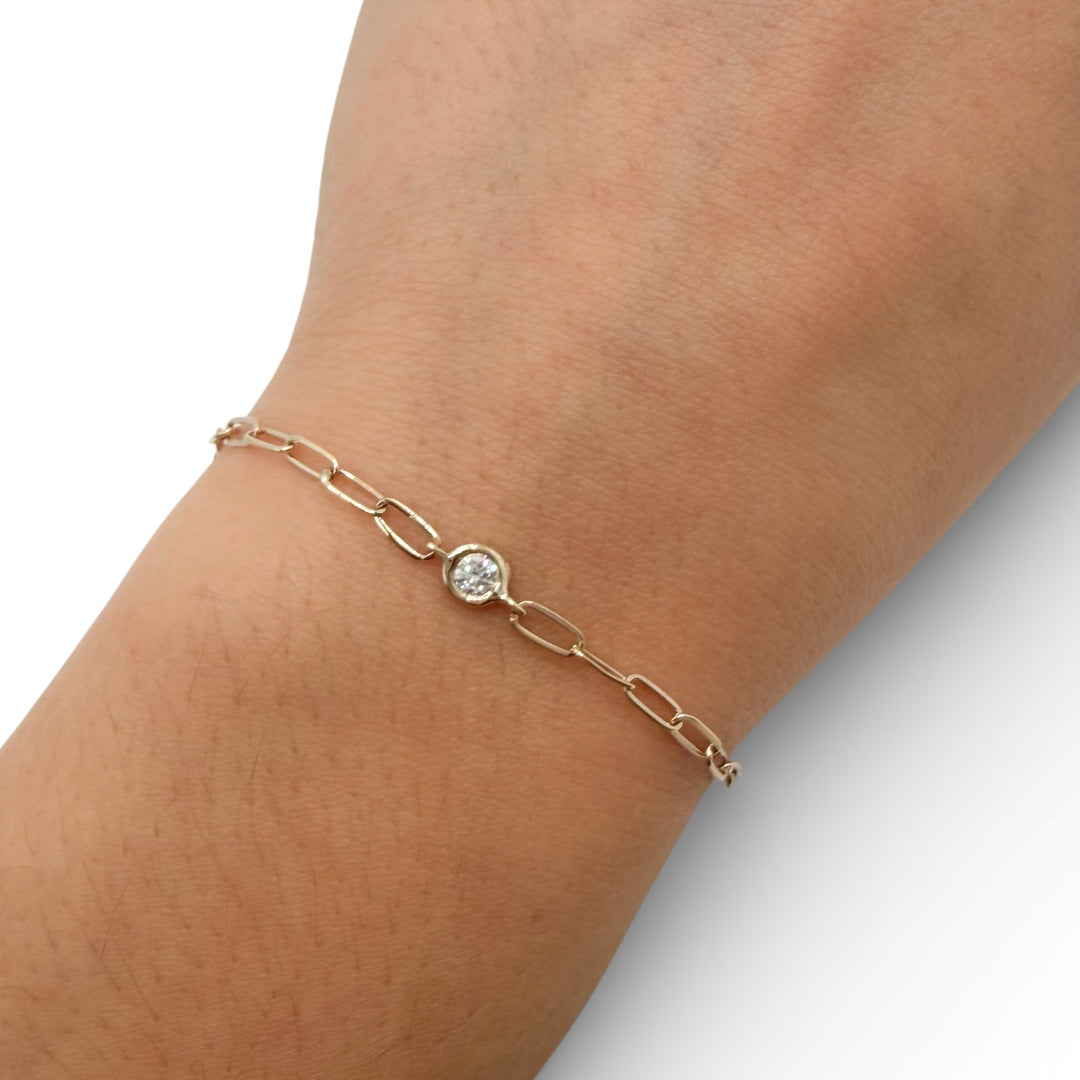 14k Yellow Gold Paper Clip Diamond Bracelet