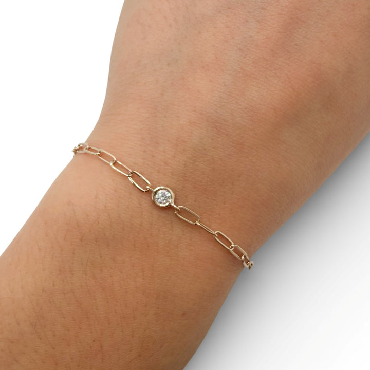 14k Yellow Gold Paper Clip Diamond Bracelet