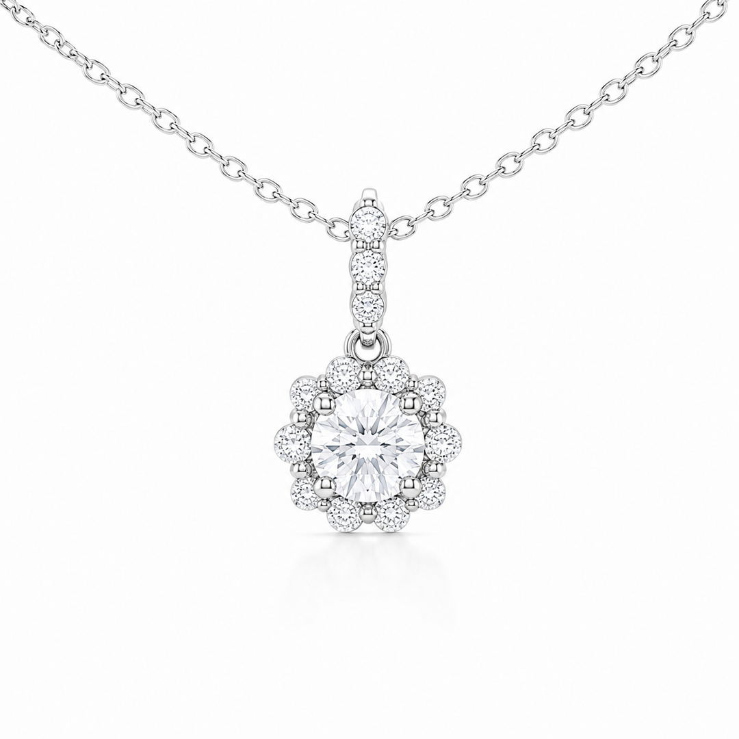 14k White Cluster Diamond Pendant