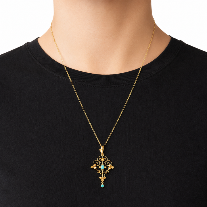 9k Yellow Antique Turquoise Estate Pendant
