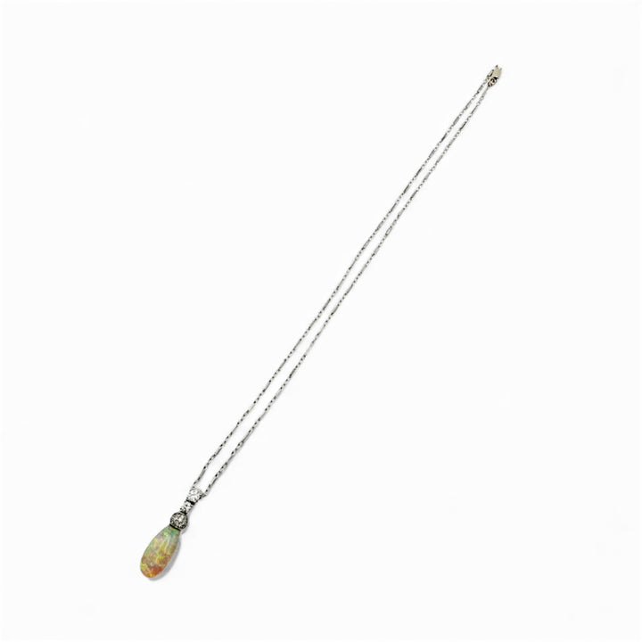 18k White Gold Opal Estate Pendant