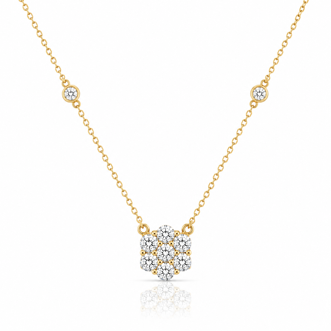 14k Yellow Cluster Diamond Necklace