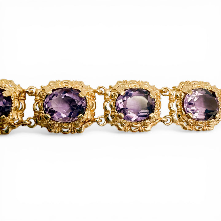 Estate 14k Yellow Gold Amethyst Bracelet