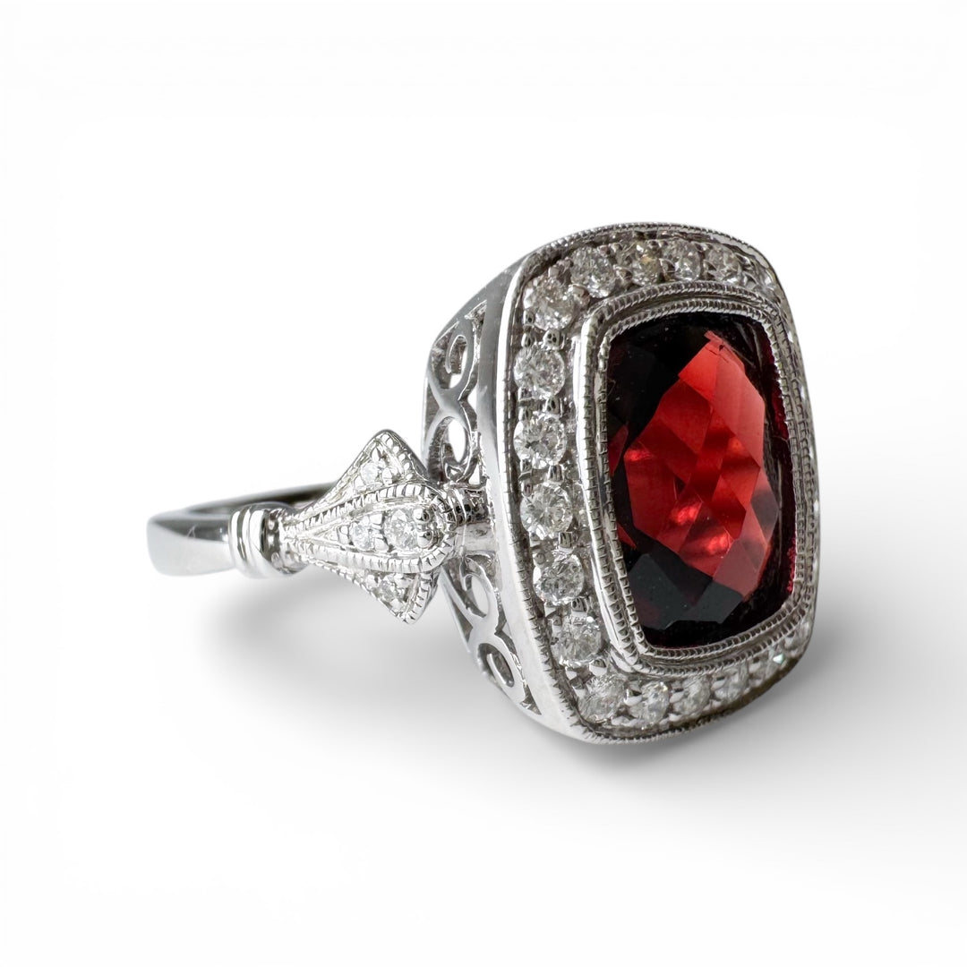 14k White Gold Garnet Ring