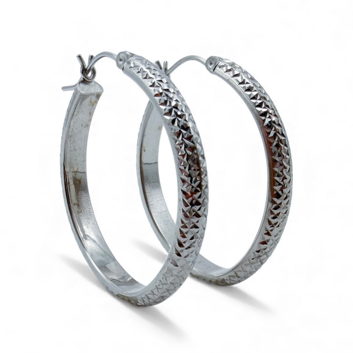 14k White Gold Medium Hoop Estate Earrings