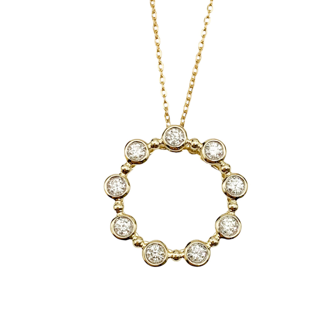 14k Yellow Gold Circle Diamond Pendants