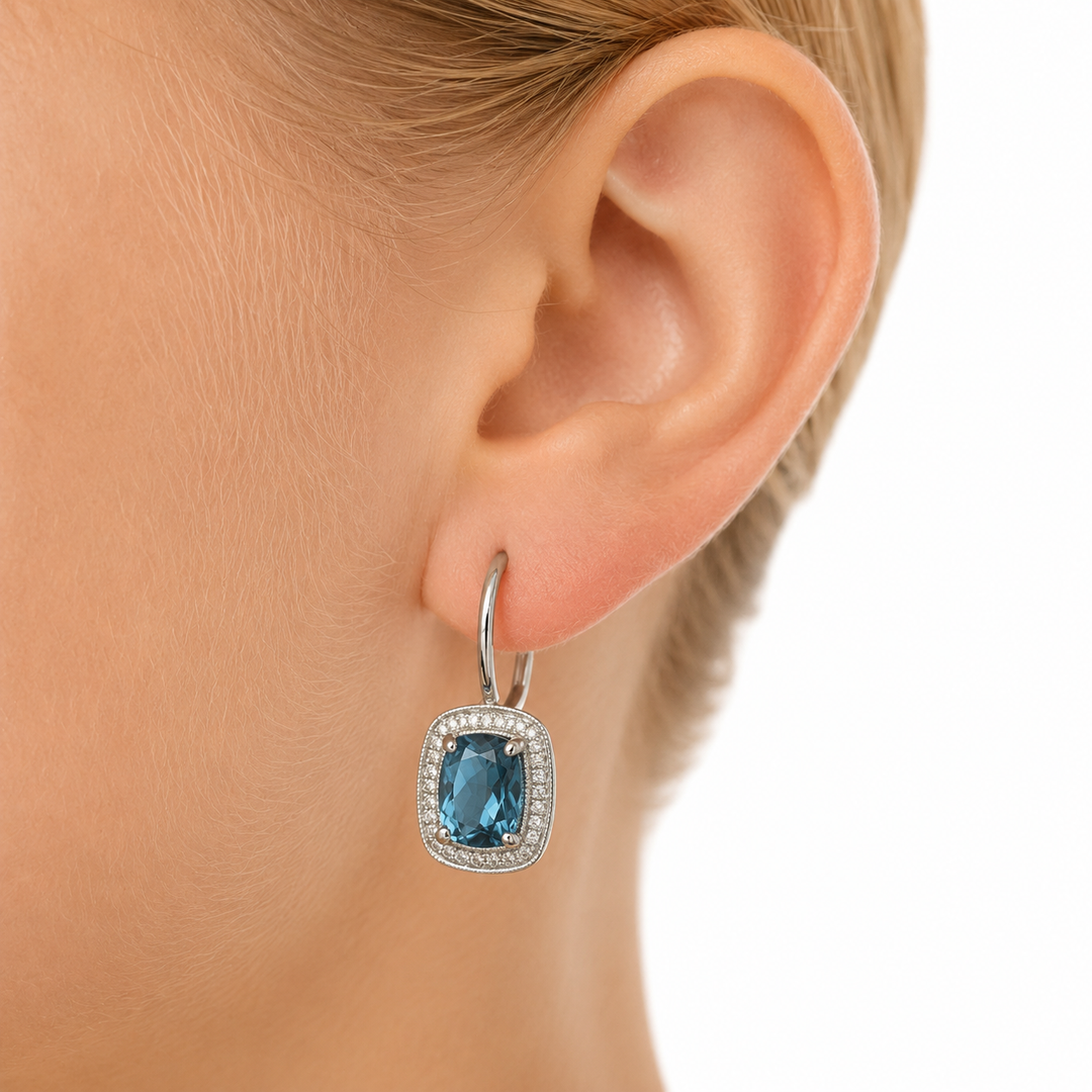 14k White Blue Topaz Estate Earrings
