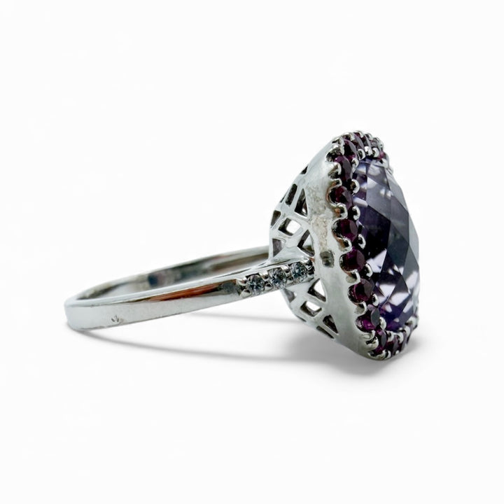 14k White Gold Halo Amethyst Estate Ring