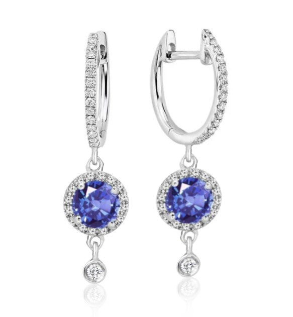 14k Drop Sapphire Diamond Earrings