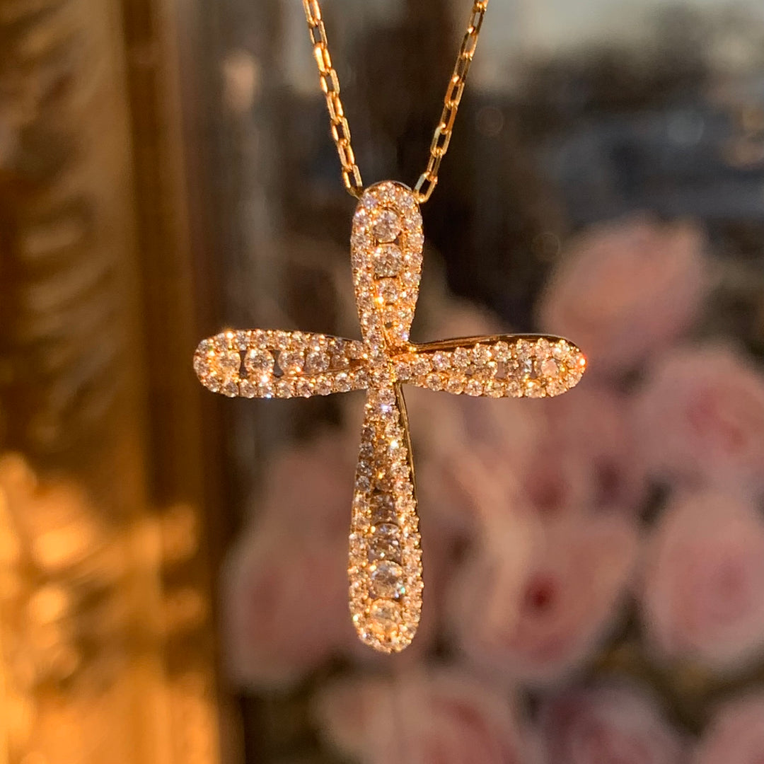 18k Yellow Gold Cross Diamond Pendants