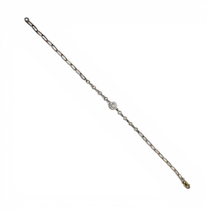 14k Two Tone Paper Clip Diamond Bracelet