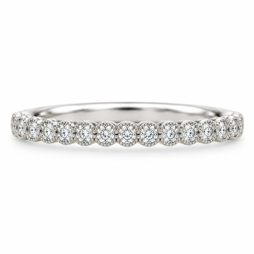 14k White Gold Bezel Set 0.33ctw Round Diamond Wedding Band