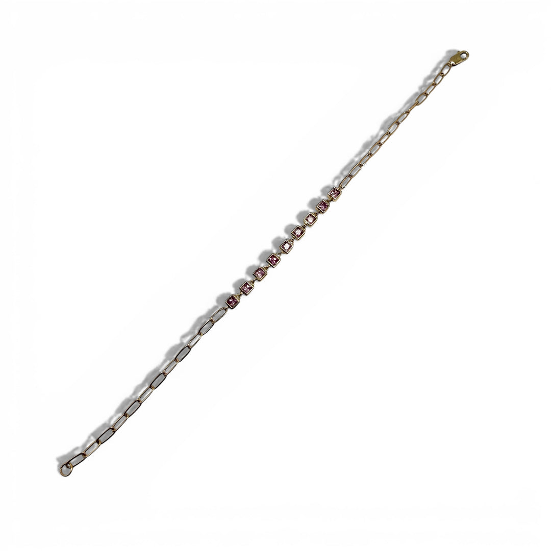 14k Yellow Gold Bezel Set Pink Sapphire Bracelet