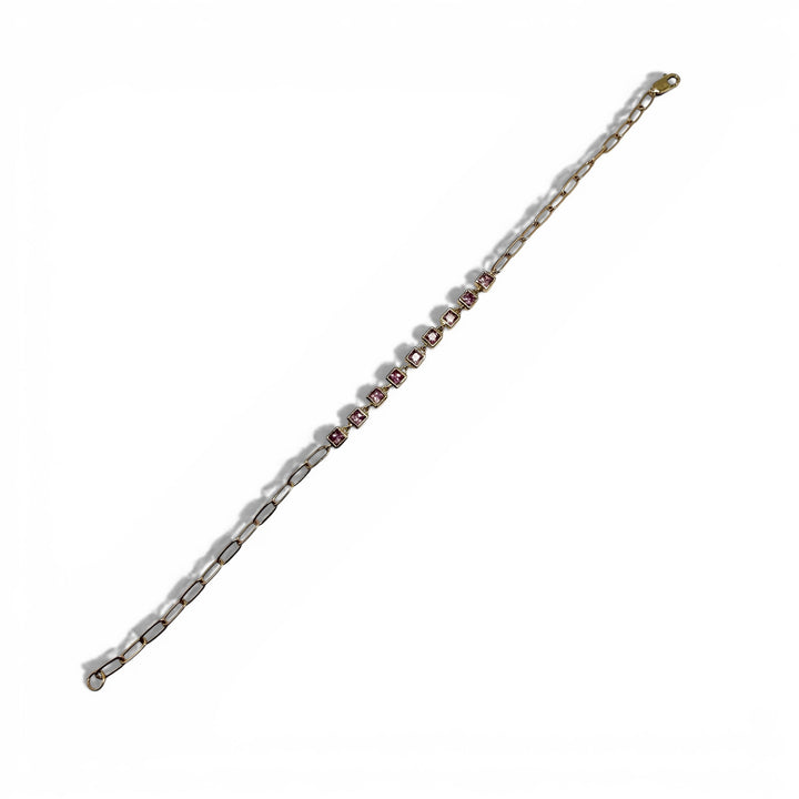 14k Yellow Gold Bezel Set Pink Sapphire Bracelet